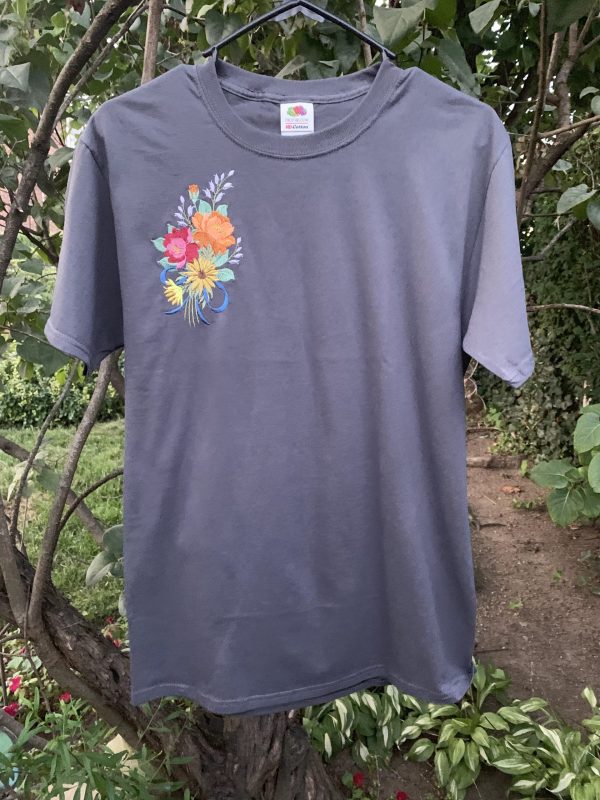 Flower Display Embroidered Tee Shirt