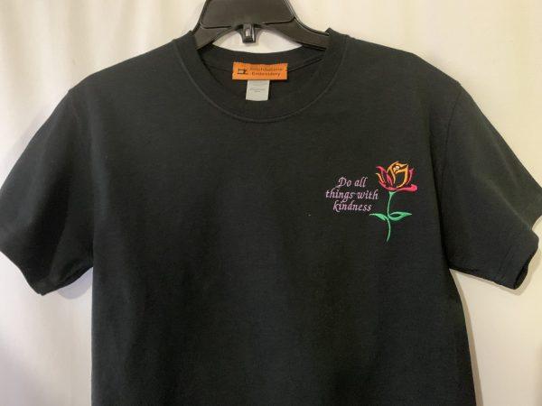 Black Short Tee with Embroidered Rose - Image 2