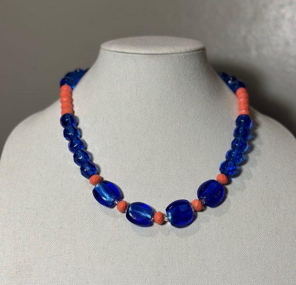 Blue/Coral beaded necklace Set - Image 3